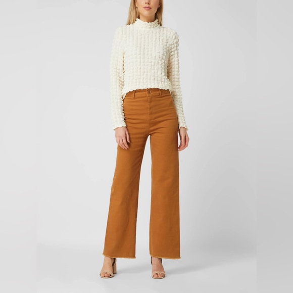 Selected Femme waffle high neck top in cream - Picture 7 of 8